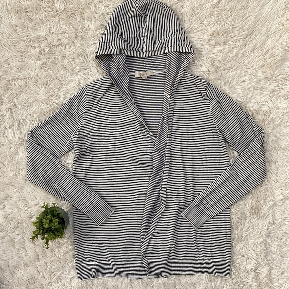 Loft Open Hooded Striped Cardigan 💗 White & Black - Picture 6 of 16